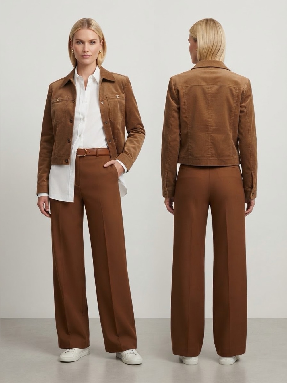 NWT ELIE TAHARI Cropped Brown Corduroy Button-Front Jacket Chest Pocket Collared